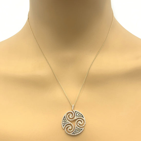14k Rose Gold Brown and White Diamond Swirl Pendant Necklace