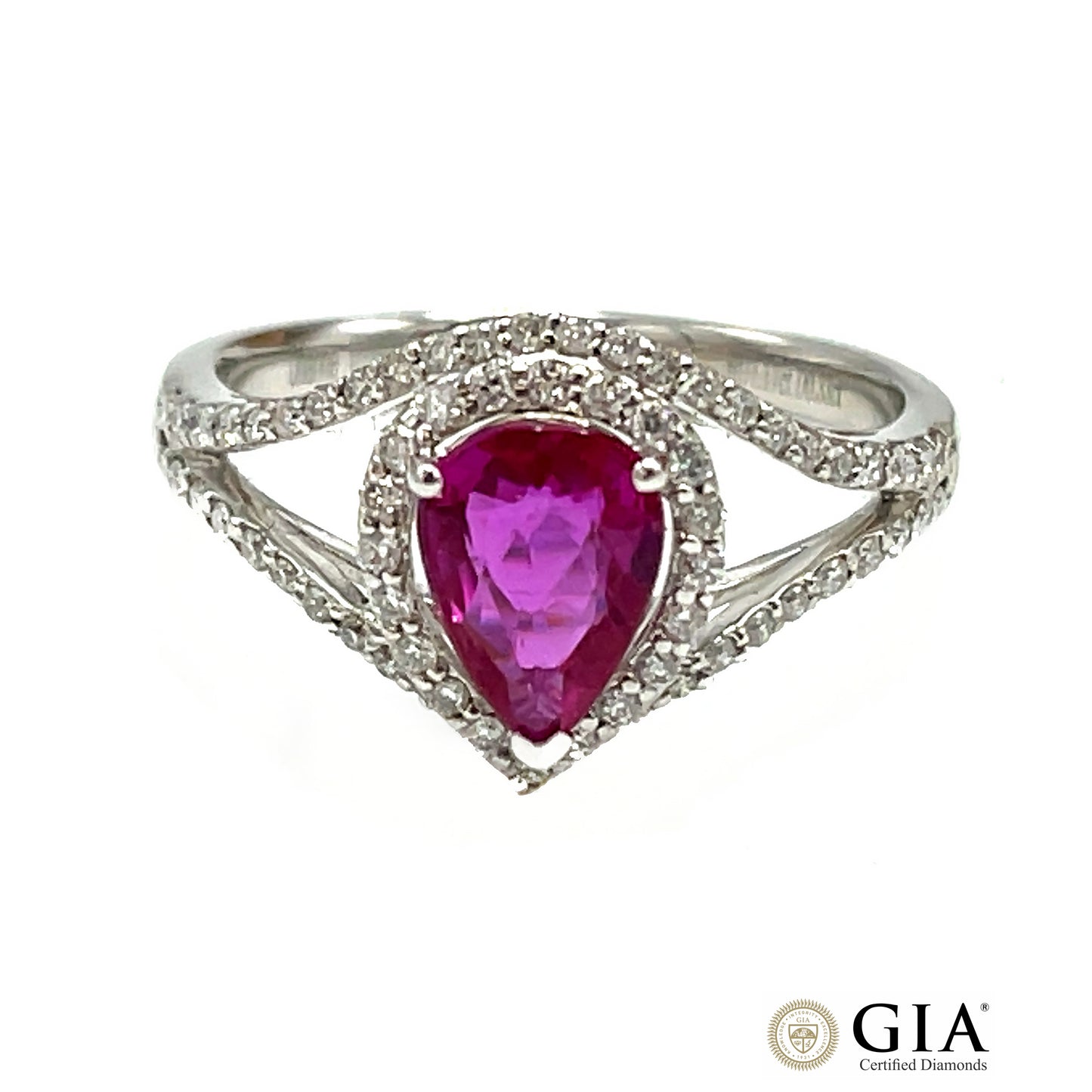 Orianne GIA Certified No-Heat Pear-Shaped Ruby Ring