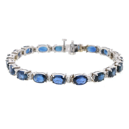 Load image into Gallery viewer, Sapphire and Diamond Tennis Bracelet in 14k White Gold
