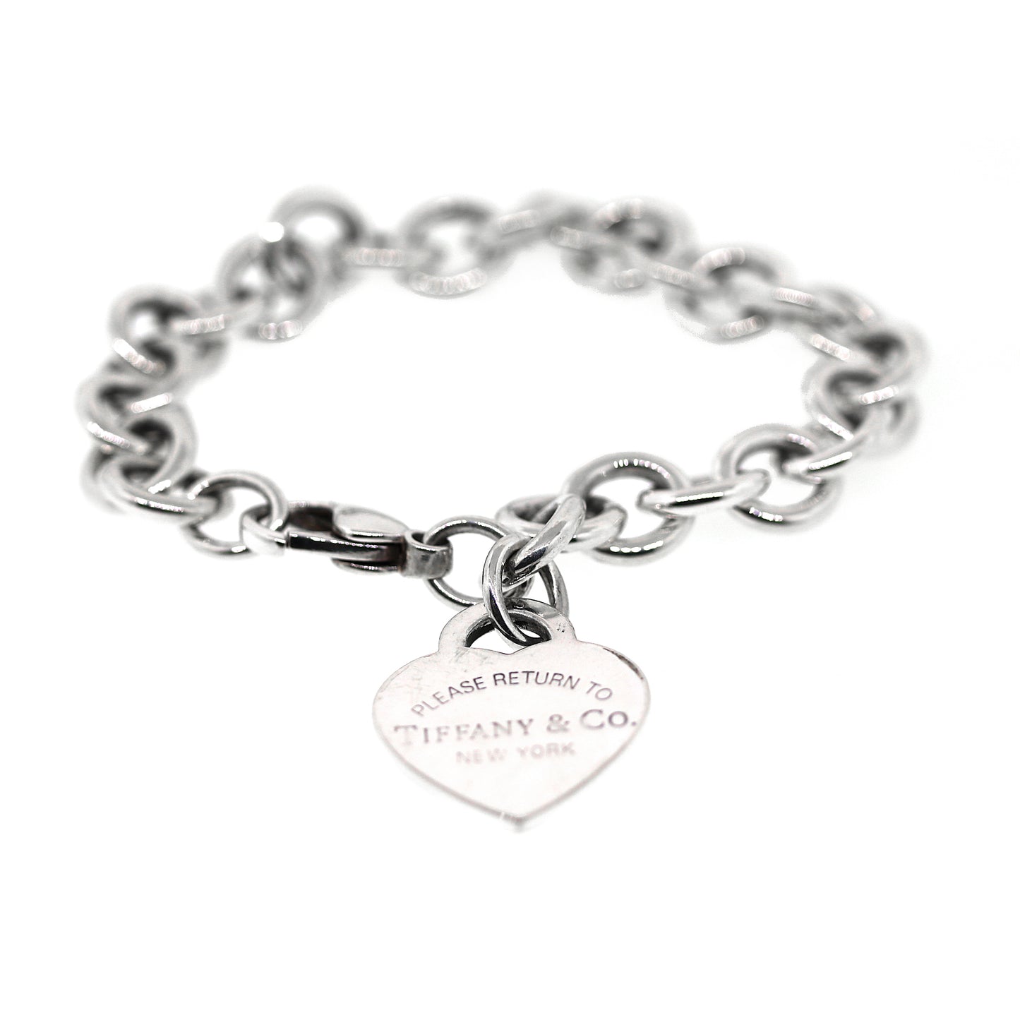 Tiffany & Co. Heart Tag Charm Round Link Charm Bracelet Size 7.5