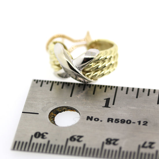 Load image into Gallery viewer, Preowned David Yurman Omega Crossover Cable Huggie Hoop Earrings in 14 kt Gold
