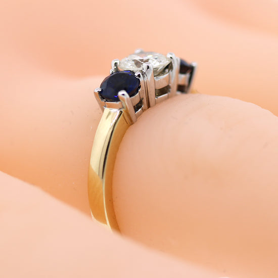 3 Stone Diamond and Sapphire Engagement Ring Size 5.5