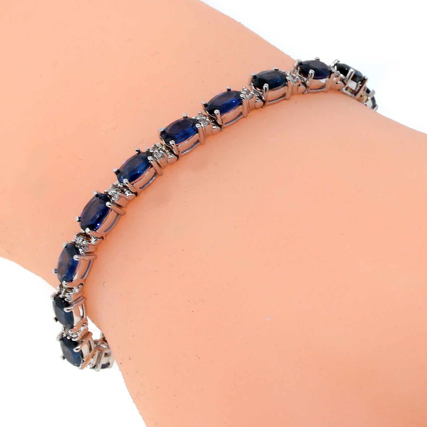 Sapphire and Diamond Tennis Bracelet in 14k White Gold