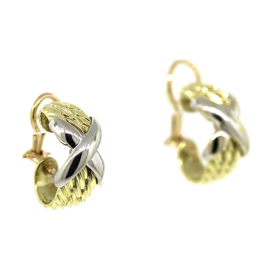 Load image into Gallery viewer, Preowned David Yurman Omega Crossover Cable Huggie Hoop Earrings in 14 kt Gold
