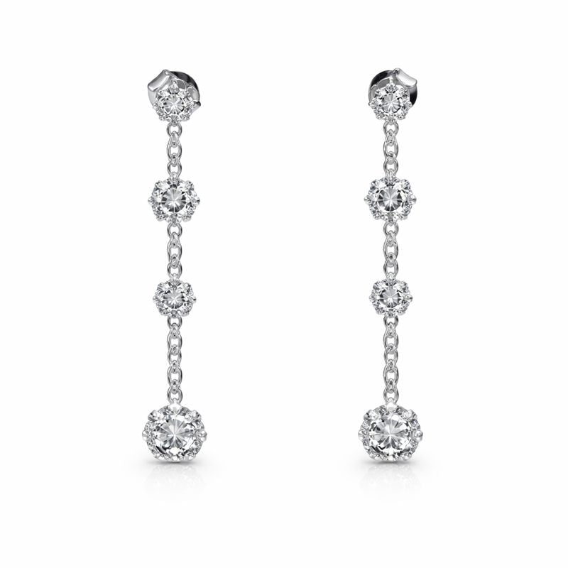 18 kt White Gold Dangle Floral Cluster Earrings
