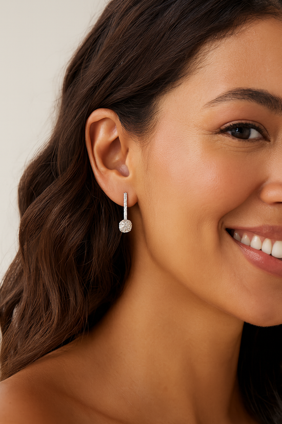 18k White Gold Cushion Cut Diamond Hanging Earrings