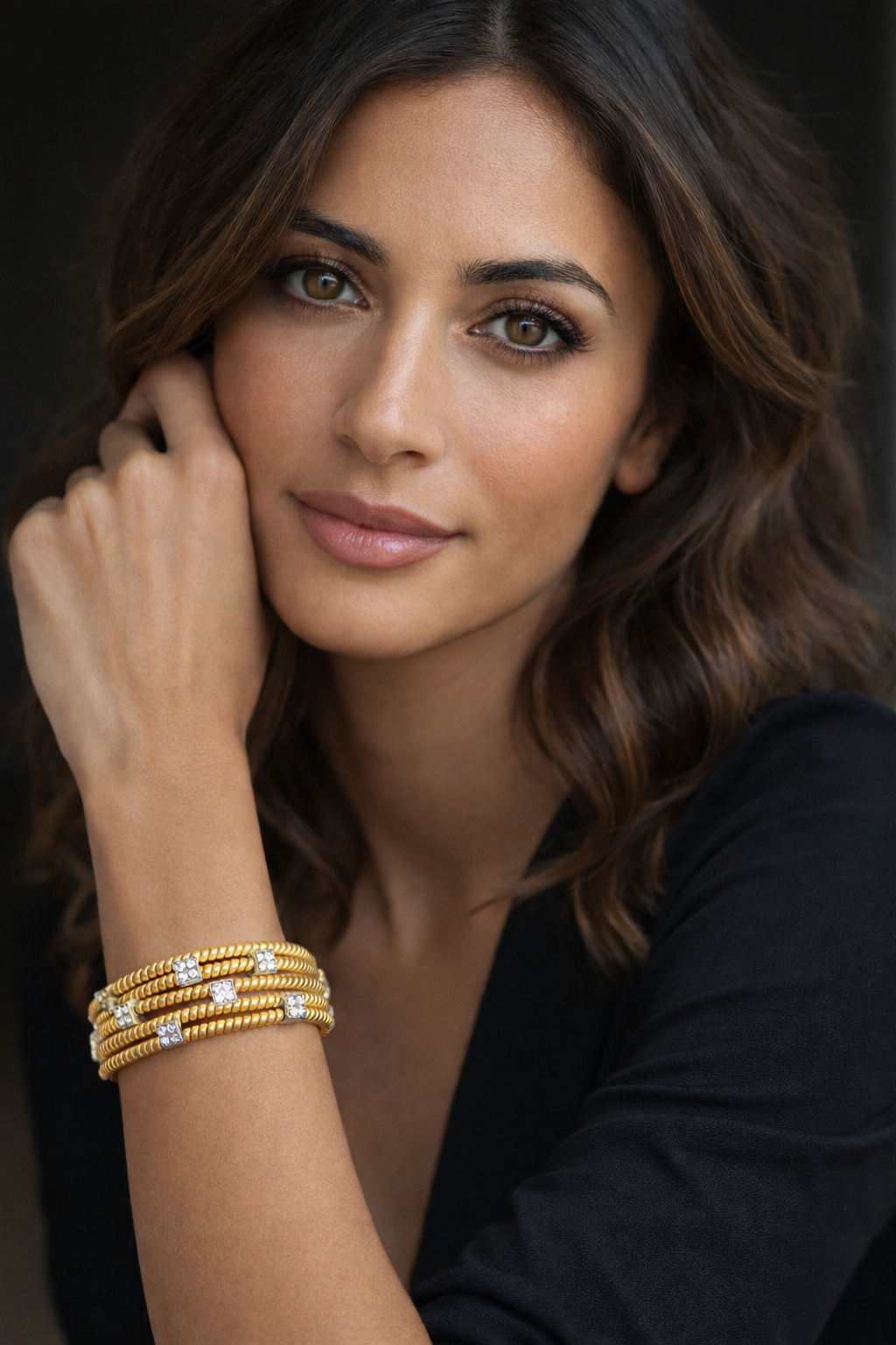 18k Yellow Gold 5 Row Diamond Cuff Bracelet