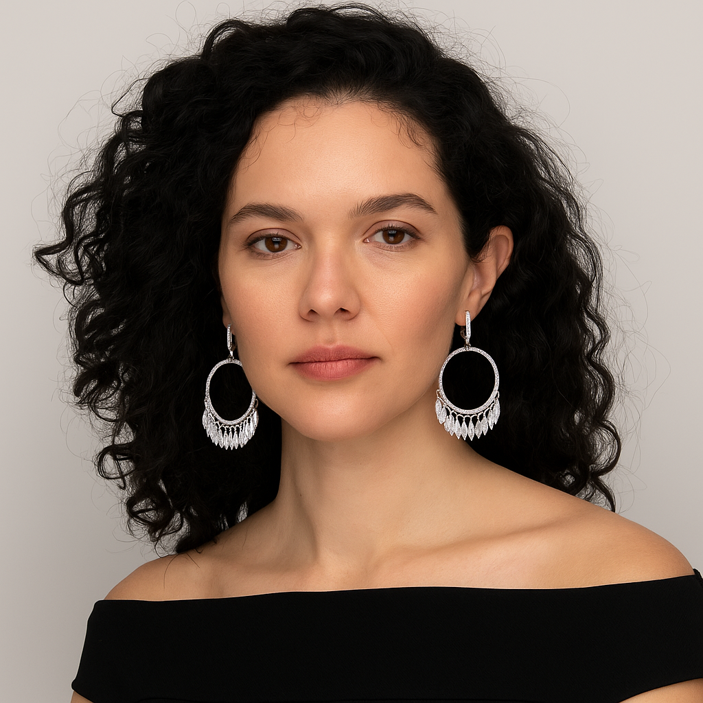 18kt White Gold Circle Hoop Chandelier Diamond Earrings