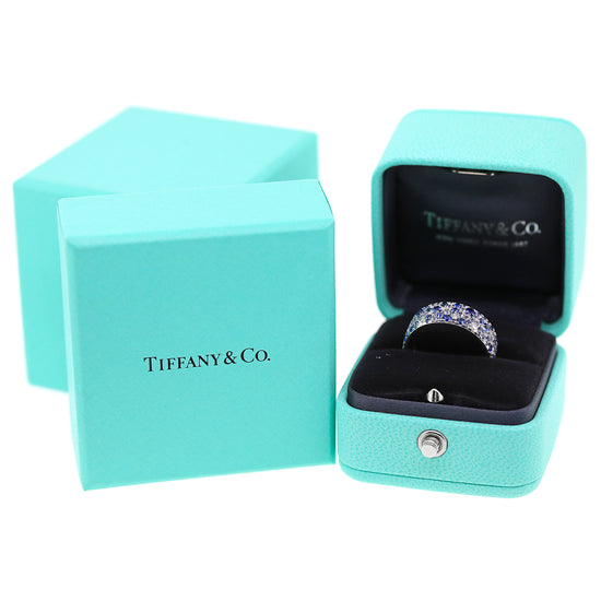 Tiffany and Co. Metro Collection Ring with Blue Sapphires & Diamonds