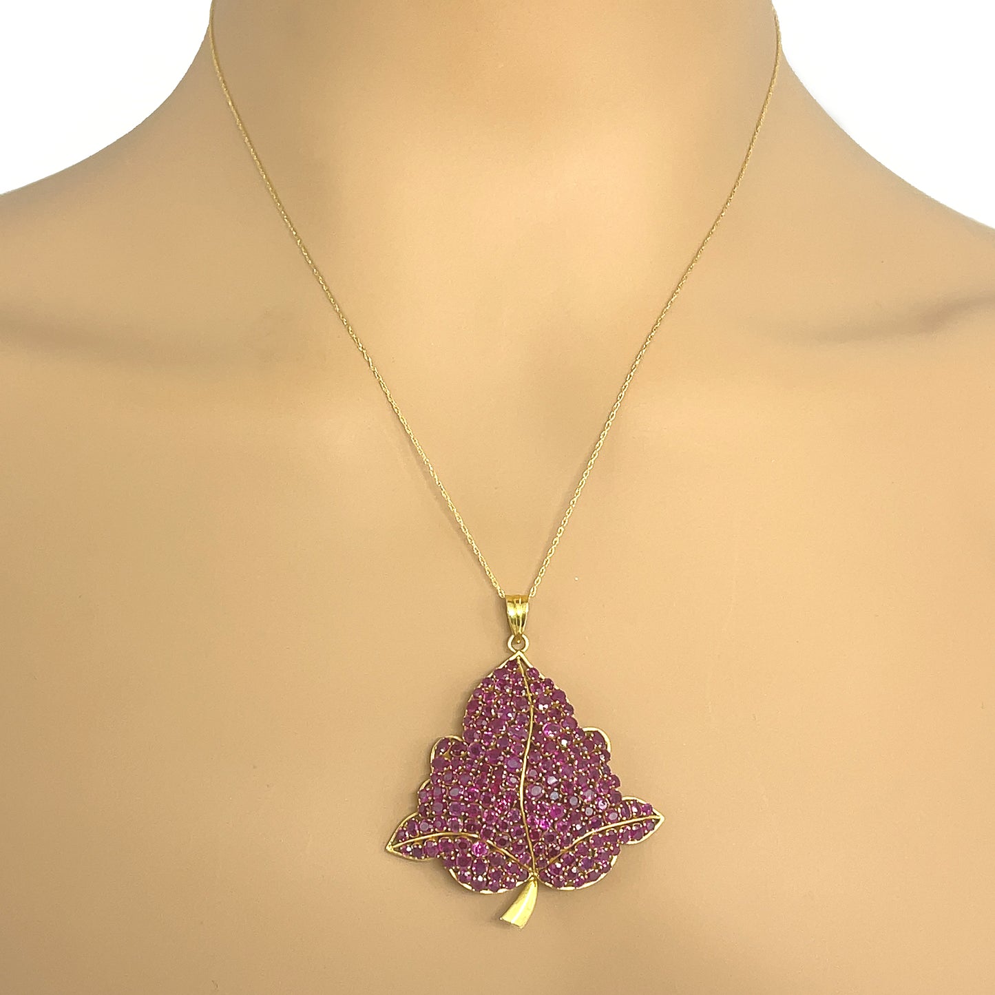 Ruby Leaf Pendant in 14k Yellow Gold