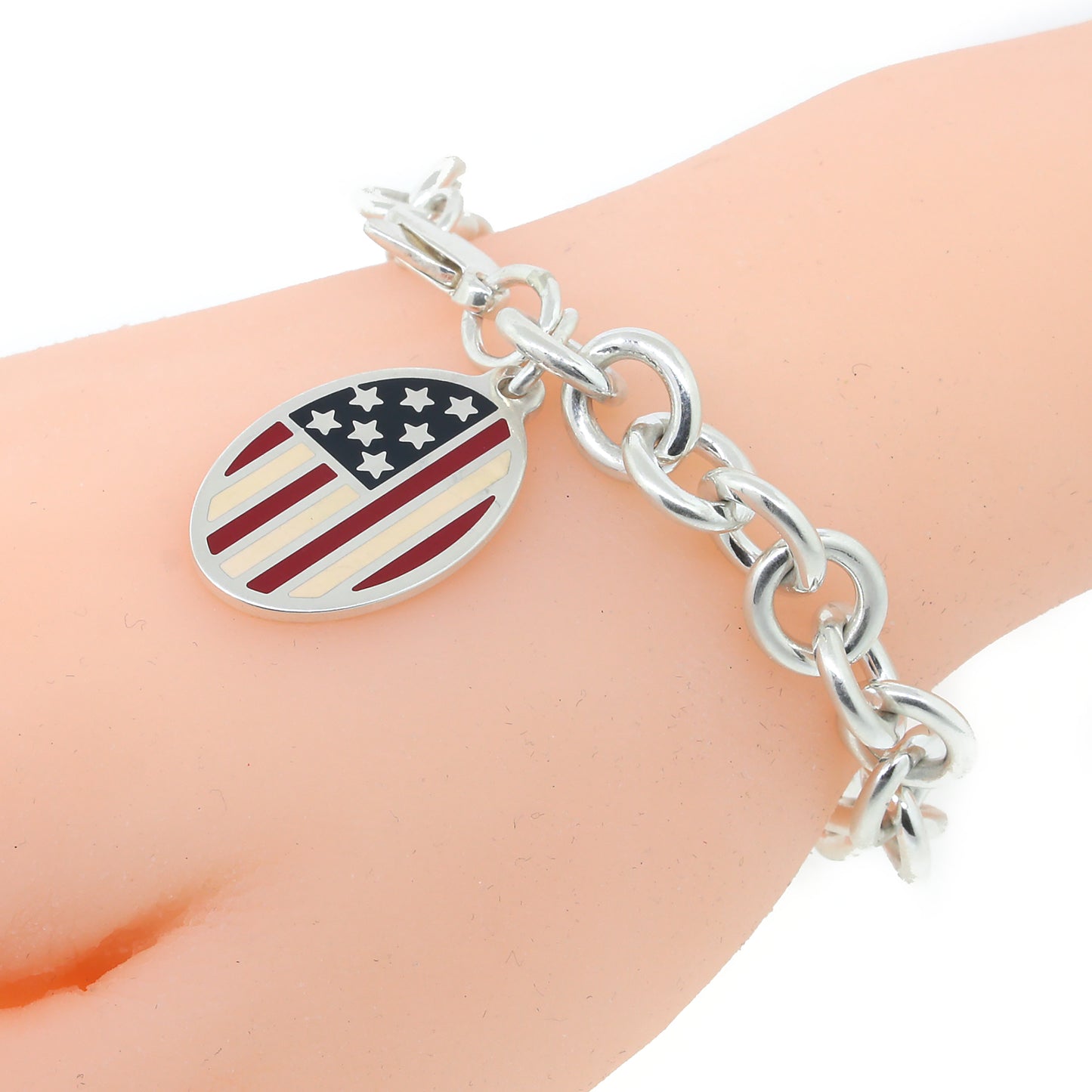Tiffany and Co. American Flag Sterling Silver Charm Bracelet