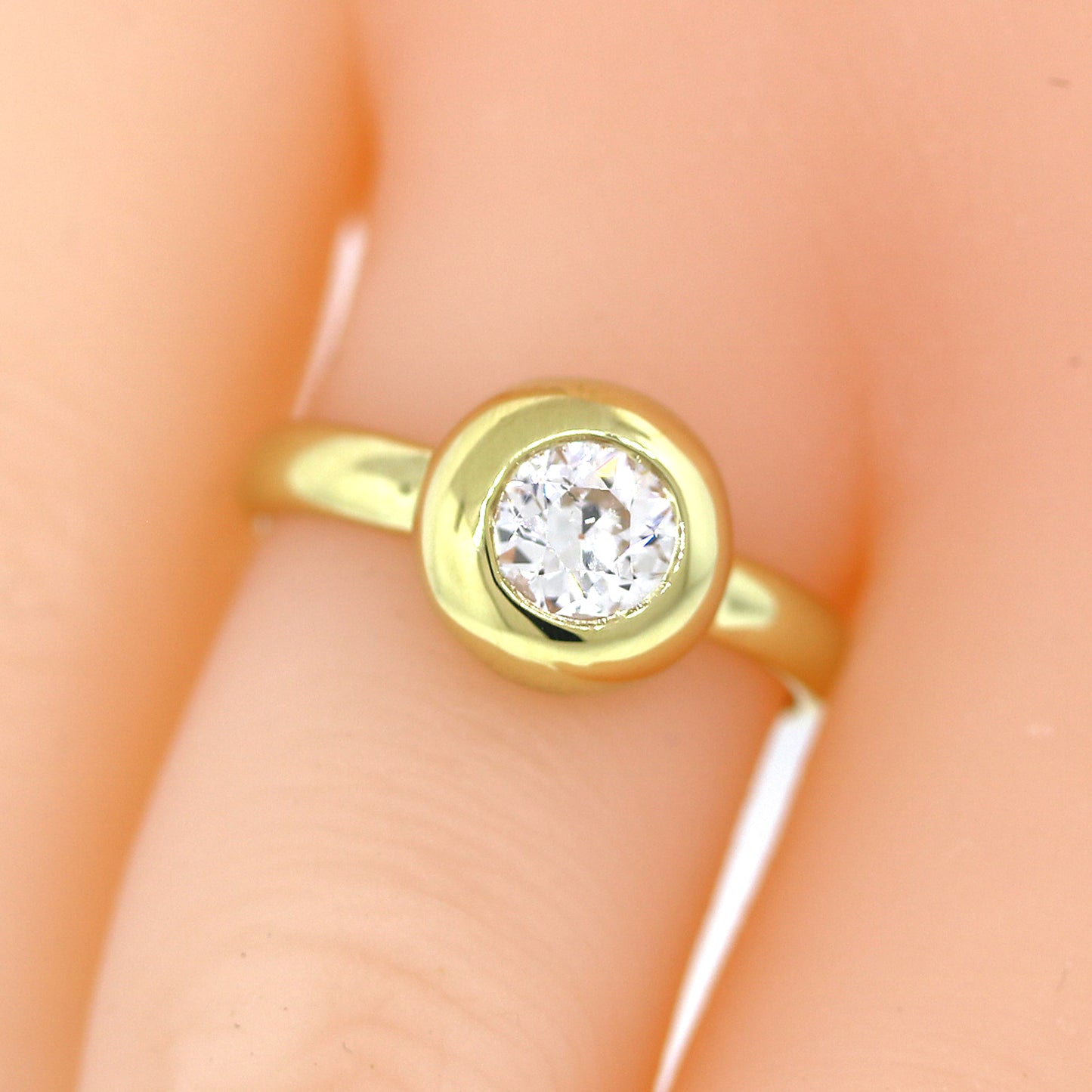 Small Bezel Set Diamond Ring, Dainty Round Diamond Engagement Ring - Abhika  Jewels