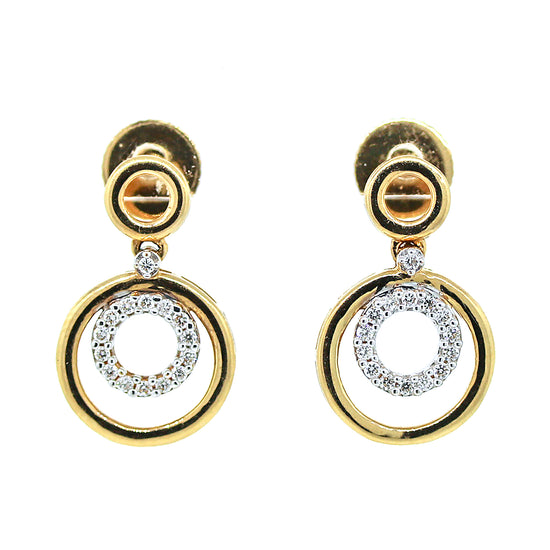 Yellow Gold Diamond Circles Hanging Earrings