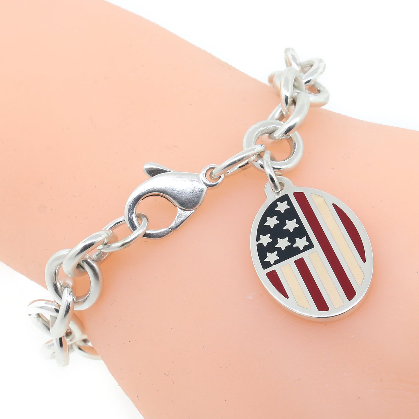 Tiffany and Co. American Flag Sterling Silver Charm Bracelet