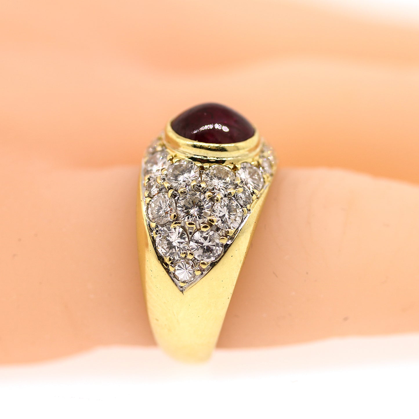 Ruby & Pave Set Diamond Ring in 18k Gold