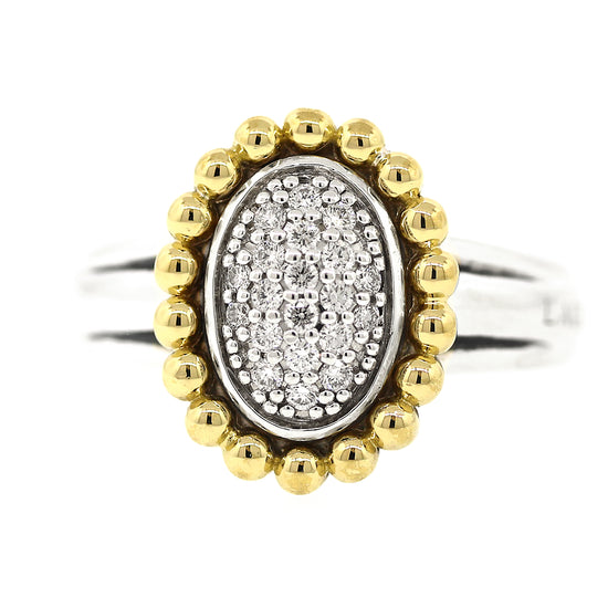 Load image into Gallery viewer, Preowned Lagos Pave Ring, Silver and 18k Yellow GoldPreowned Lagos Pave Ring, Silver and 18k Yellow Gold
