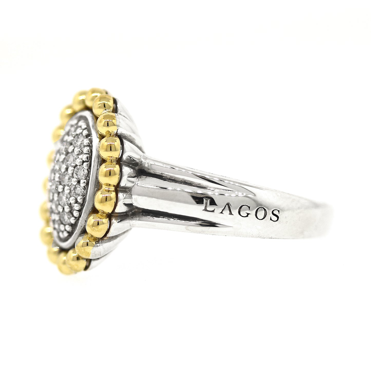 Load image into Gallery viewer, Preowned Lagos Pave Ring, Silver and 18k Yellow Gold
