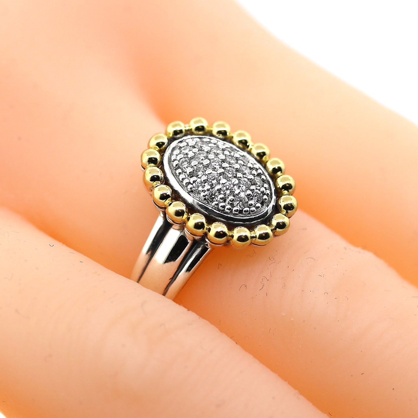Load image into Gallery viewer, Preowned Lagos Pave Ring, Silver and 18k Yellow Gold
