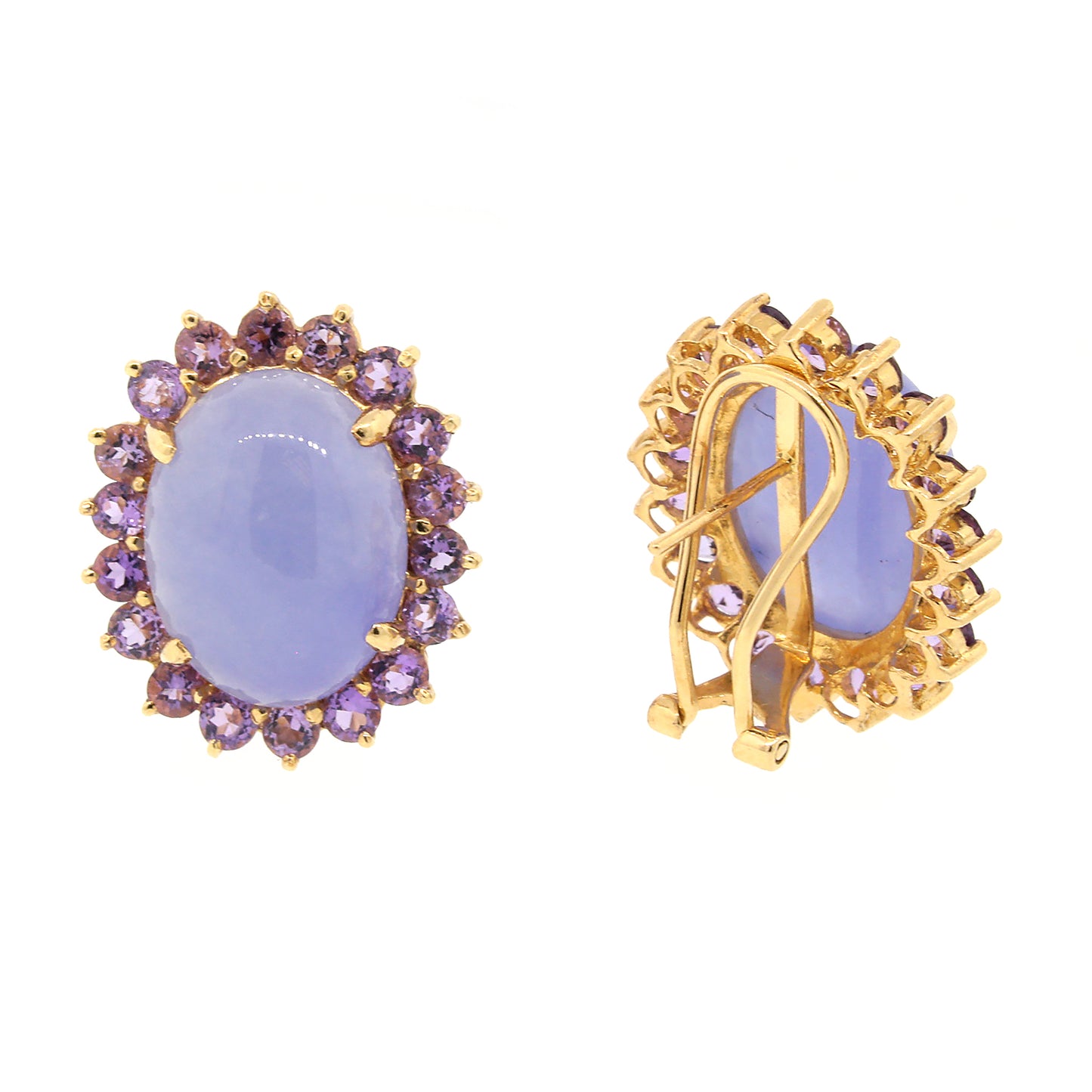 Load image into Gallery viewer, Amethyst Cabochon 14k Yellow Gold Earrings
