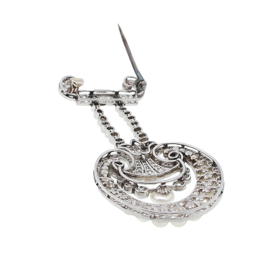 Load image into Gallery viewer, GIA Certified Natural Pearl and Diamond Platinum Brooch
