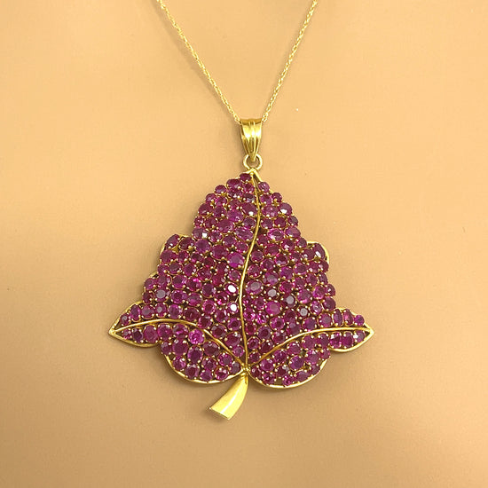 Load image into Gallery viewer, Ruby Leaf Pendant in 14k Yellow Gold
