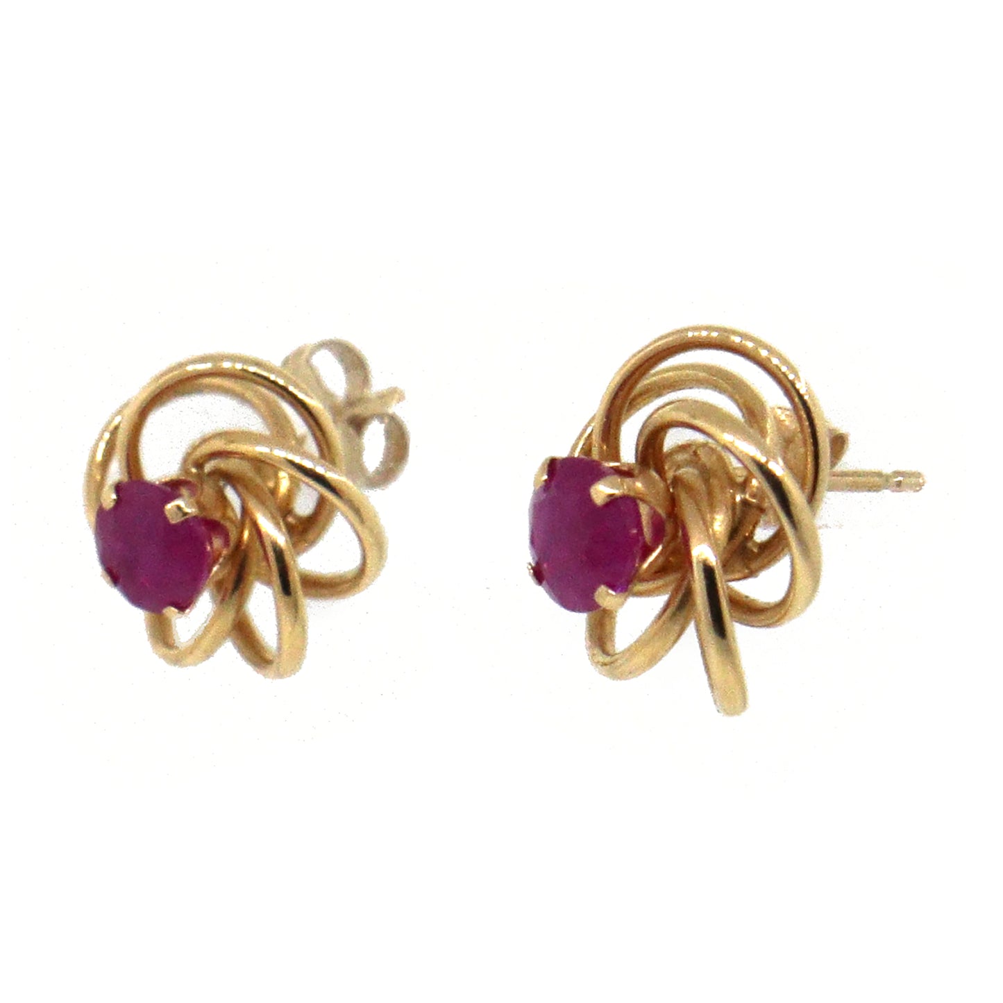 14k Yellow Gold Ruby Swirl Stud Earrings