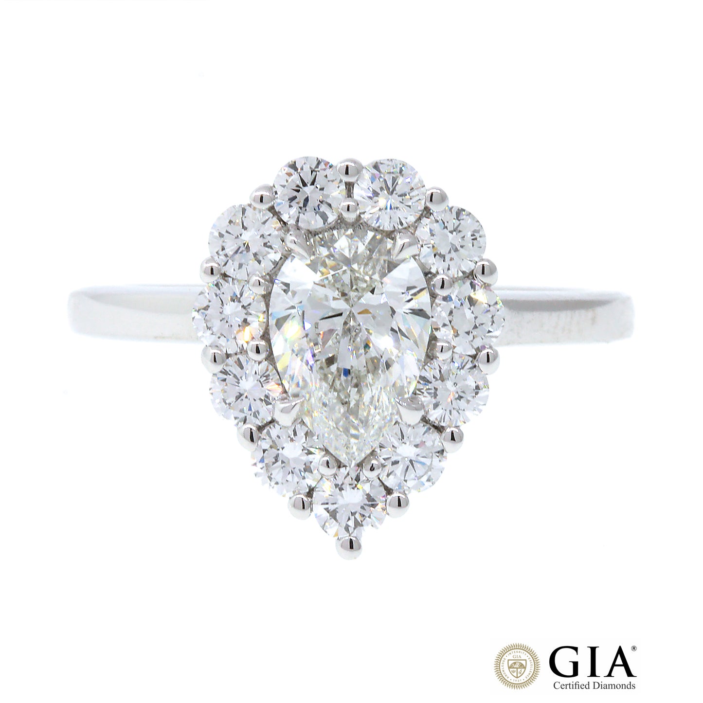 GIA Certified Pear Shaped Diamond Engagement Ring in 14k White Gold