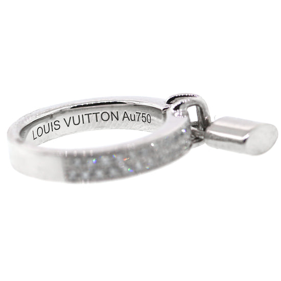 Louis Vuitton Lockit 18 Karat White Gold Diamond Pave Dangling Lock Ring