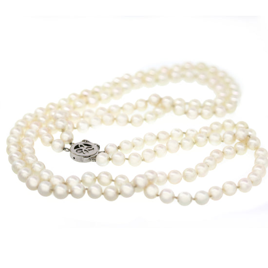 Double Pearl Strand Necklace with 14k White Gold Clasp