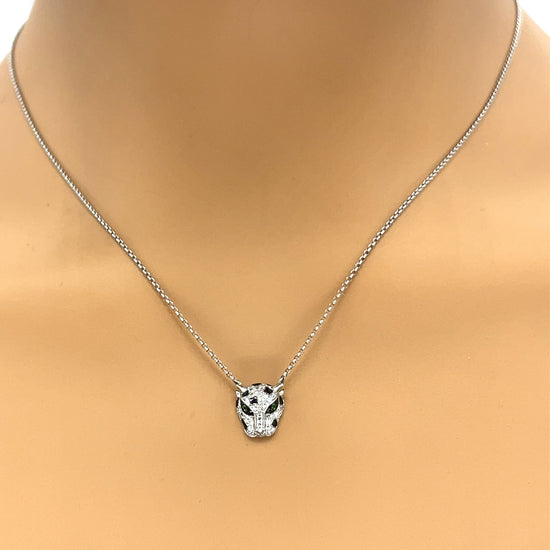 Effy Signature Panther Head Diamond and Tsavorite Pendant Necklace