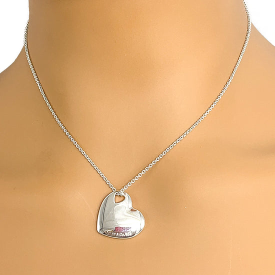 Tiffany Co Sterling Silver Mother of Pearl Double Heart Pendant Necklace,  16