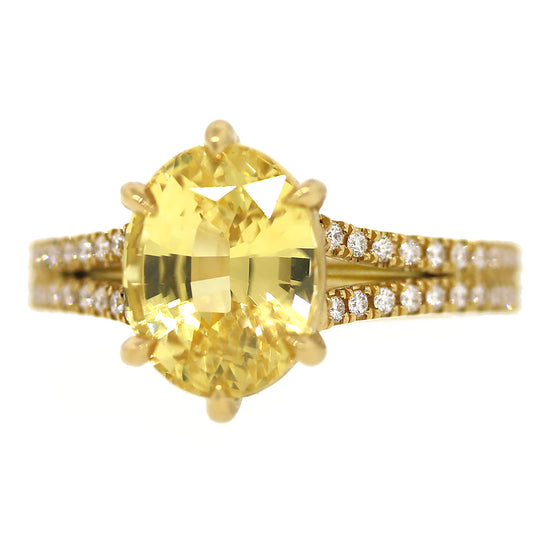 GAL Certified 5 carat Oval Yellow Sapphire Engagement Ring