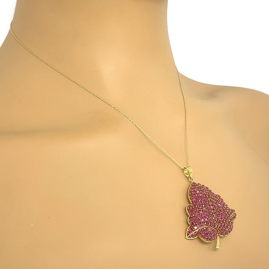 Ruby Leaf Pendant in 14k Yellow Gold