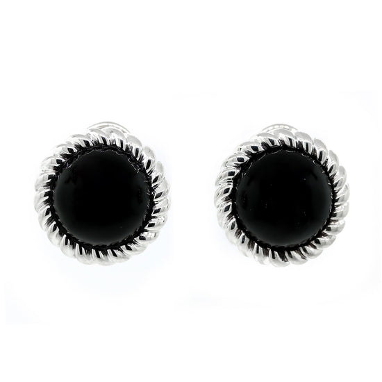 Tiffany and Co. Sterling Silver Onyx Button Earclips