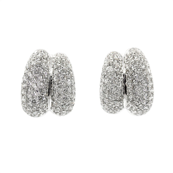 18k White Gold Diamond Huggie Earrings