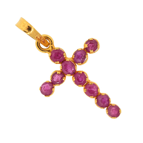 Load image into Gallery viewer, 14 kt Gold Ruby Cross Pendant
