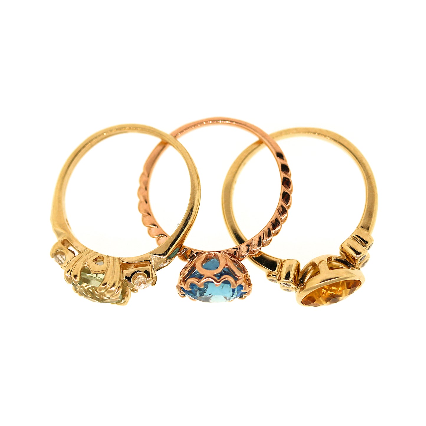 3-Color Topaz Ring Set in 14k Gold
