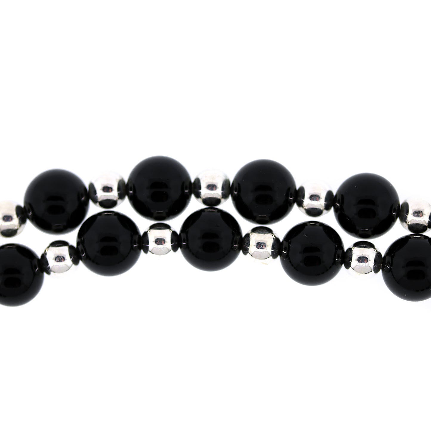 Onyx Beads in Sterling Silver Long Necklace