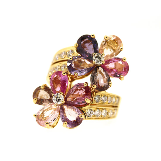 Load image into Gallery viewer, Bvlgari Sapphire &amp;amp; Diamond Flower Ring in 18k Gold
