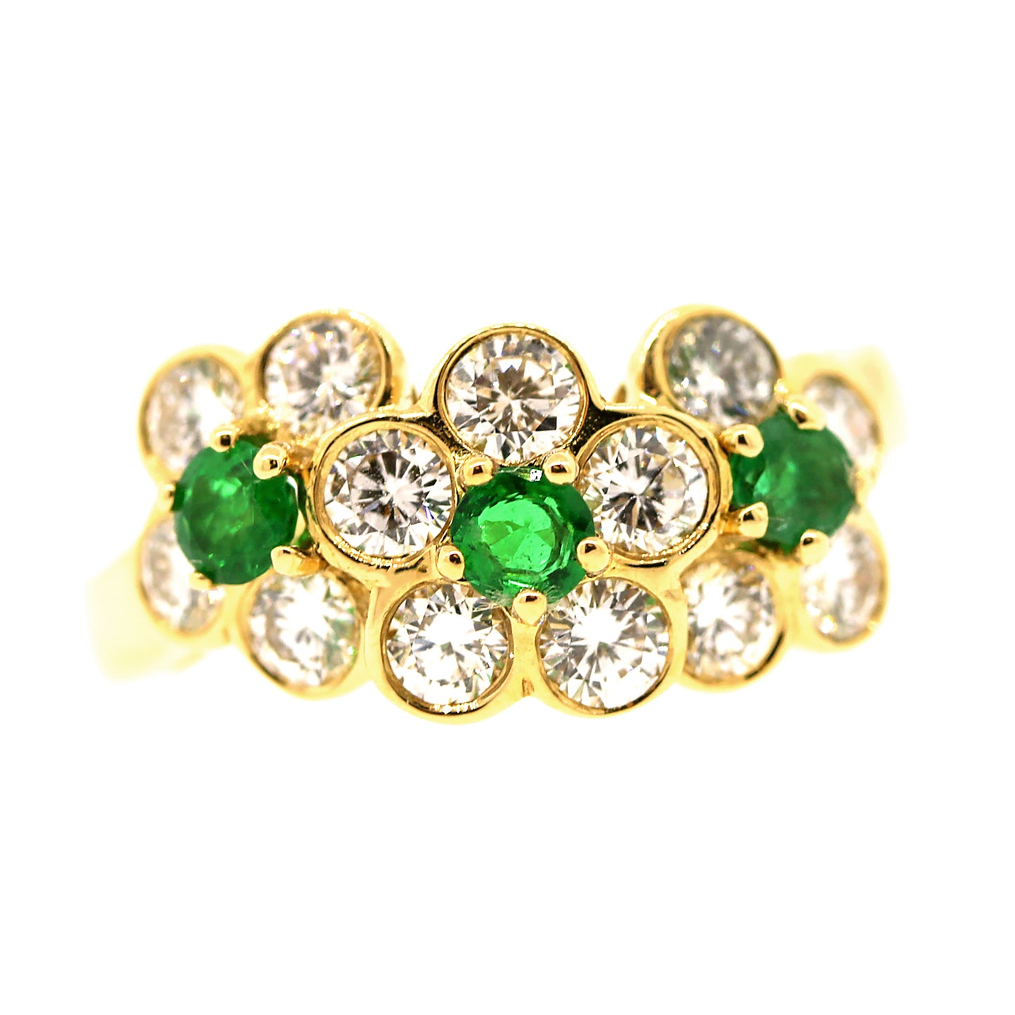Pre-Owned Van Cleef & Arpels Diamond & Emerald Floral Ring in 18k Gold