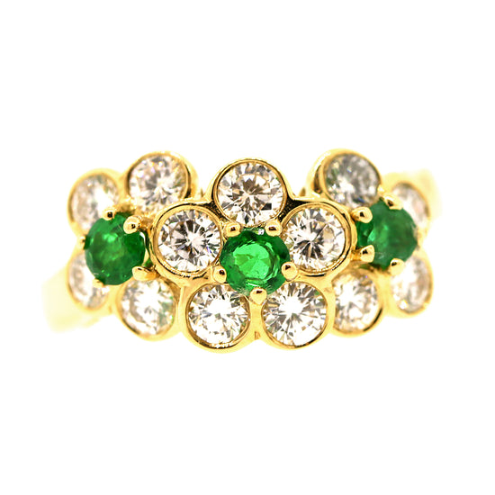 Load image into Gallery viewer, Pre-Owned Van Cleef &amp;amp; Arpels Diamond &amp;amp; Emerald Floral Ring in 18k Gold
