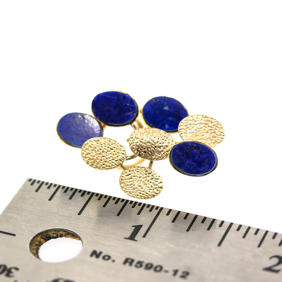 Load image into Gallery viewer, Lapis and Textured Yellow Gold Bubbles Earrings
