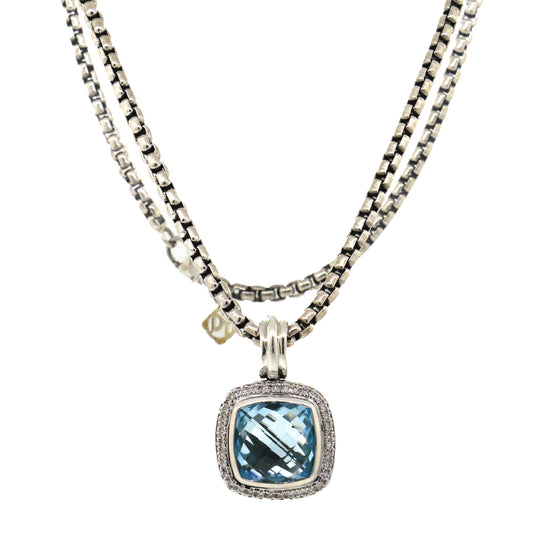 David Yurman Albion Diamond and Blue Topaz Pendant Necklace