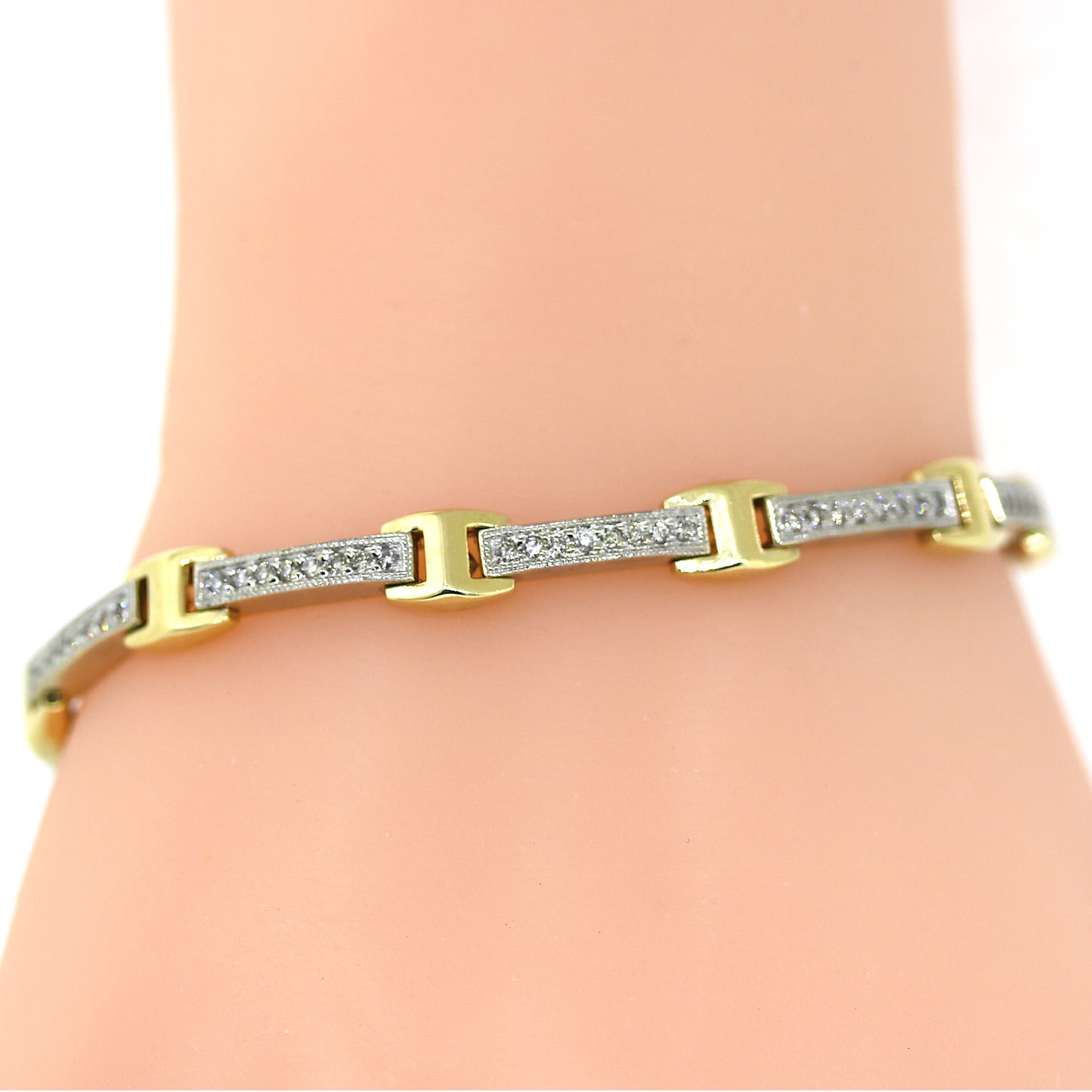 Load image into Gallery viewer, Diamond Bar Bracelet in Two Tone 14k Gold
