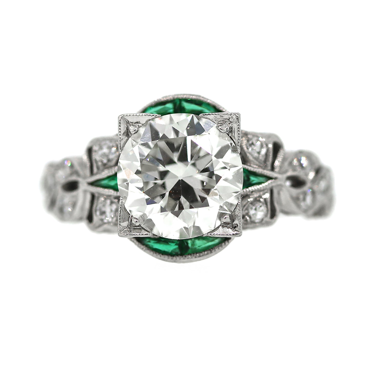 Load image into Gallery viewer, Platinum Art Deco Round Diamond Engagement Ring Size 6.25

