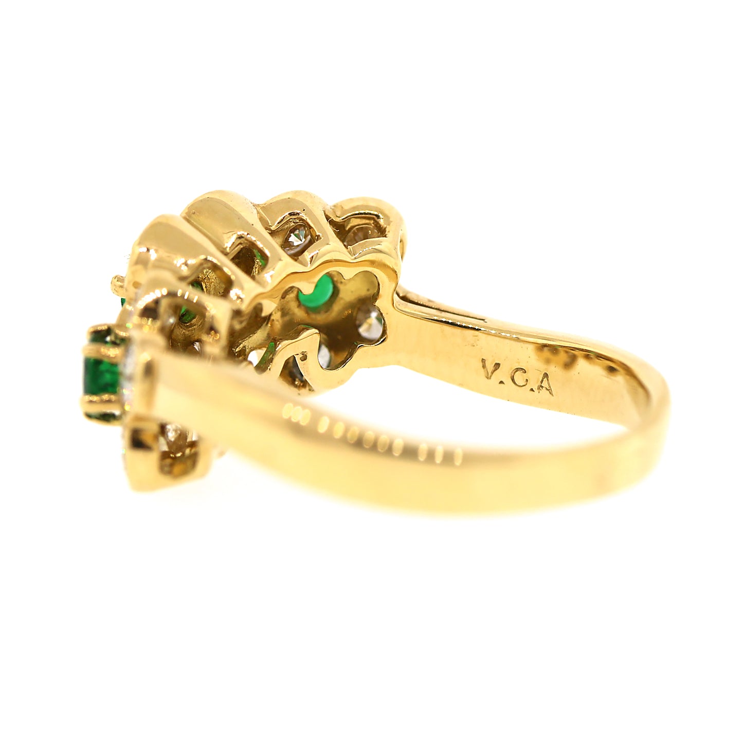 Load image into Gallery viewer, Van Cleef &amp;amp; Arpels Diamond &amp;amp; Emerald Floral Ring in 18k Gold
