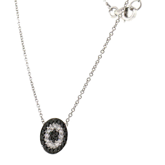 Black and White Diamond Disc White Gold Pendant Necklace