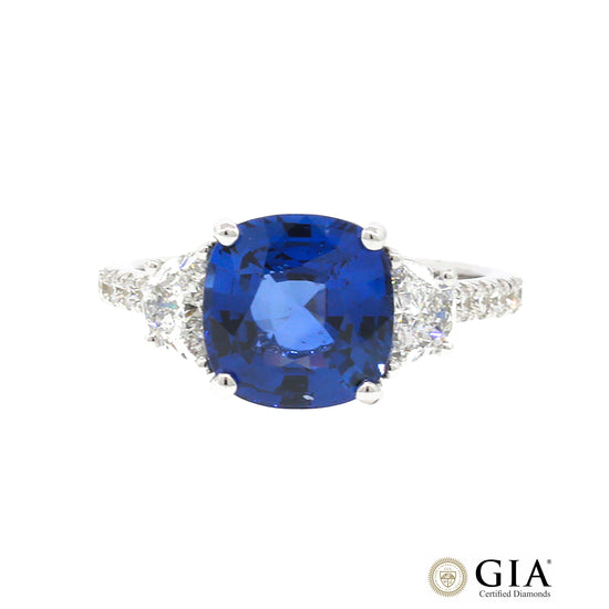 GIA Certified Sapphire and Diamond Engagement Ring