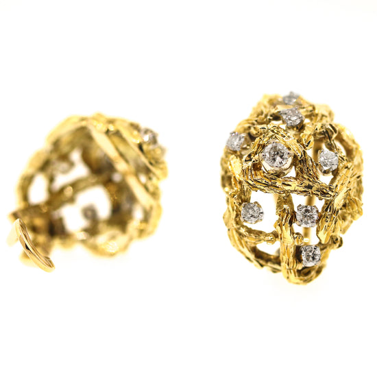 Diamond Textured Clip-on Earrings in 14k Yellow Gold