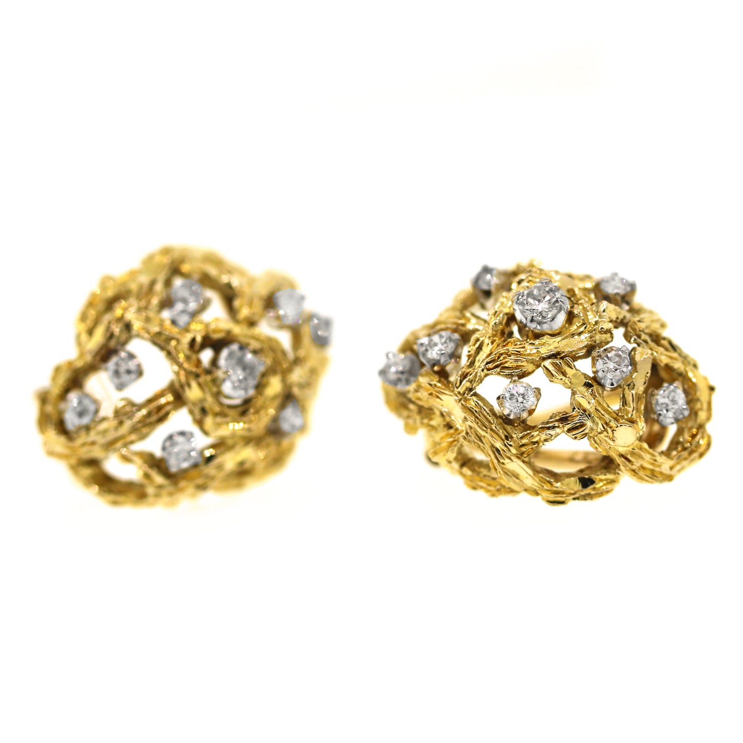 Diamond Textured Clip-on Earrings in 14k Yellow Gold